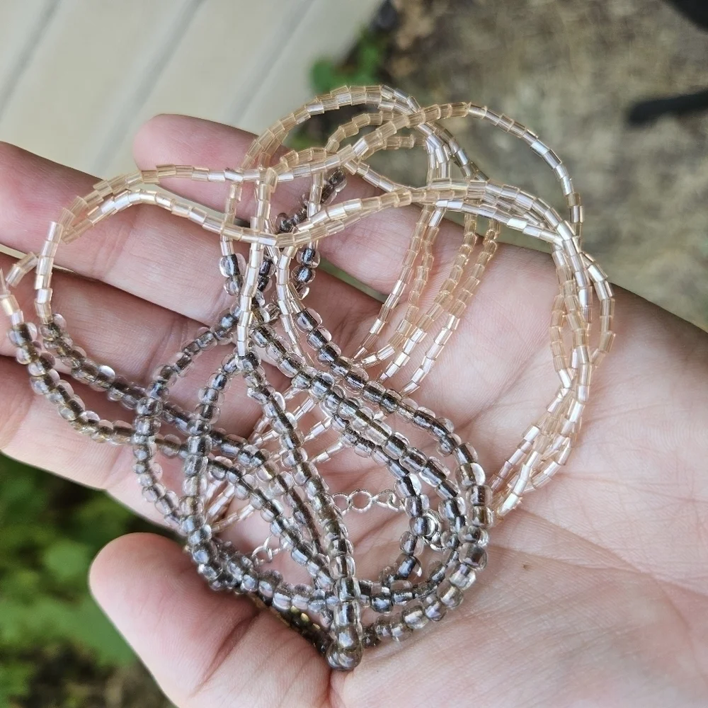 layered beaded necklace iridescent pink and gray